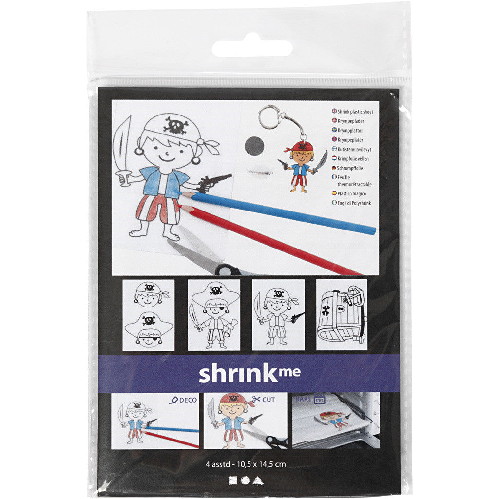 Shrink plastic sheets with motifs, pirates, sheet 10,5x14,5 cm, thickness 0,3 mm, matt transparent, 4 sheet/ 1 pack [HOB-790710]