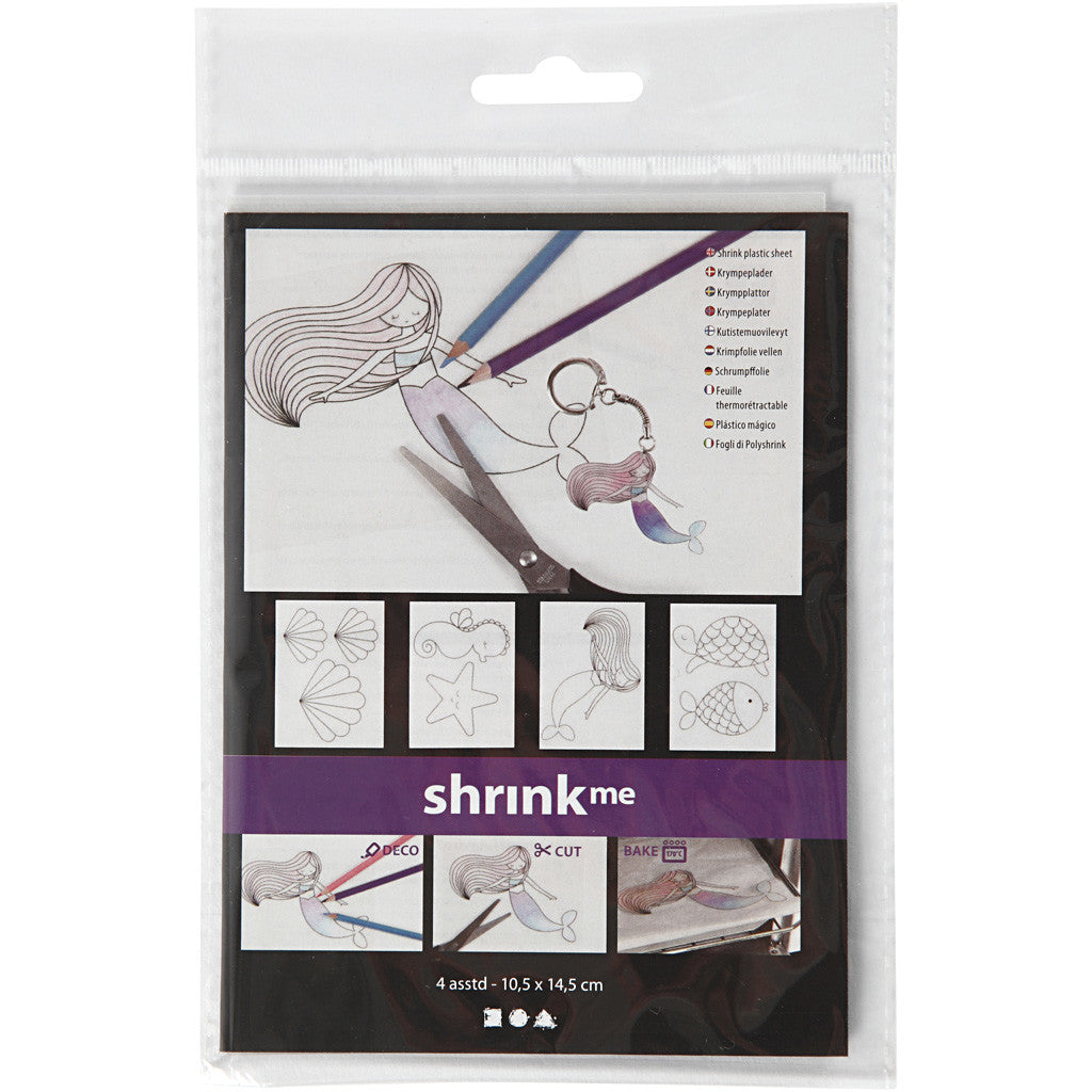 Shrink plastic sheets with motifs, mermaid, sheet 10,5x14,5 cm, thickness 0,3 mm, matt transparent, 4 sheet/ 1 pack [HOB-790712]