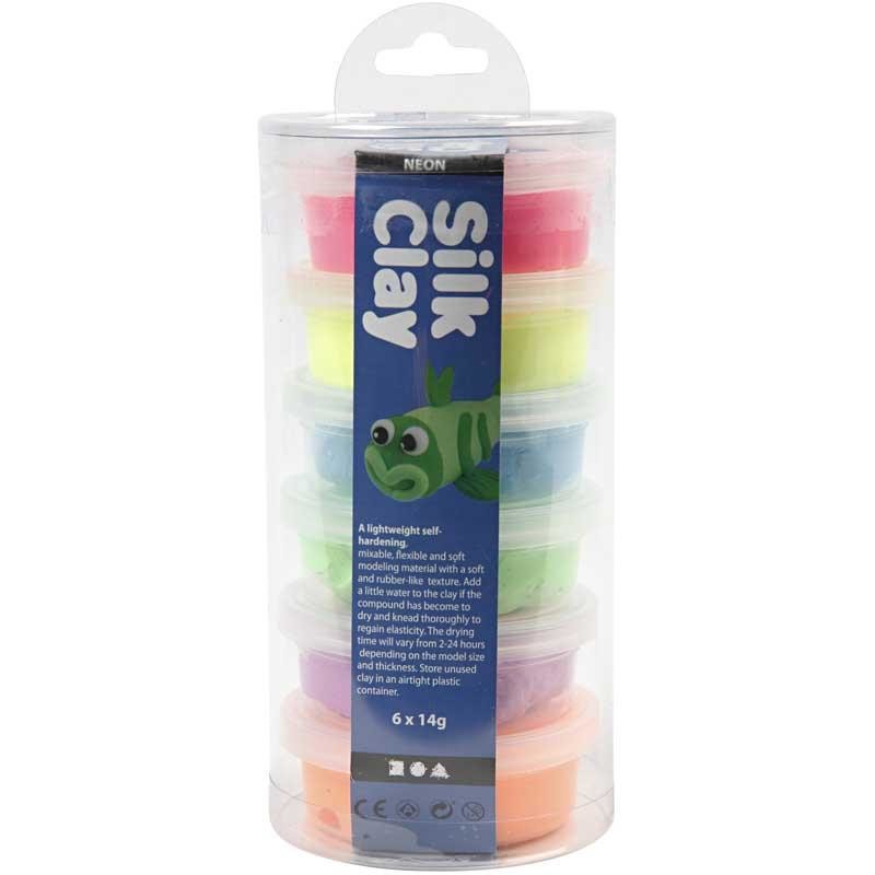 Silk Clay®, neon colours, 6x14 g/ 1 pack [HOB-79140]
