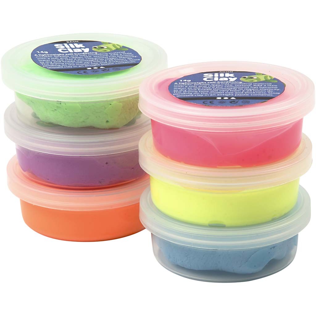Silk Clay®, neon colours, 6x14 g/ 1 pack [HOB-79140]