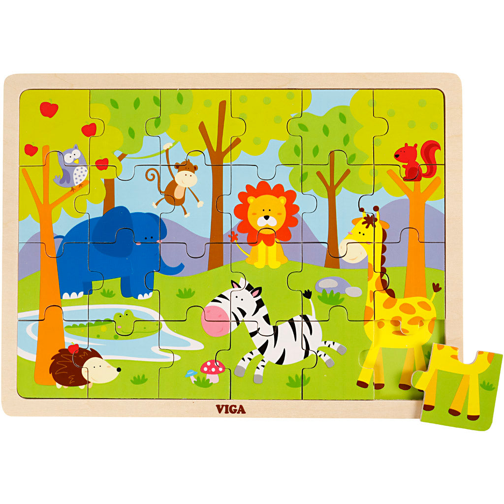 VIGA Wooden Jigsaw Puzzles, Safari animals, size 30x22,5 cm, 24 puzzle pieces, 1 pc [HOB-901166]