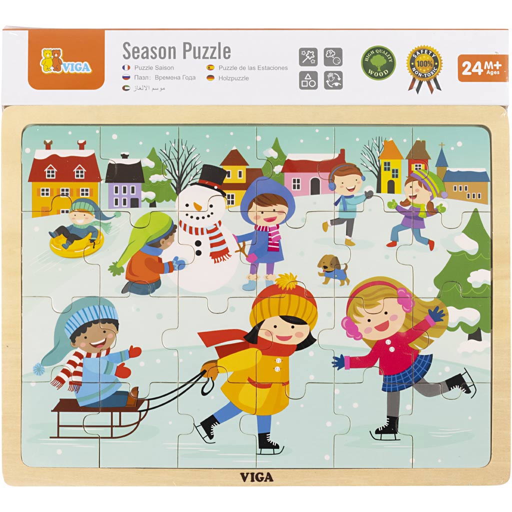VIGA Wooden Jigsaw Puzzle, The Seasons, winter, size 30x22,5 cm, 24 puzzle pieces, 1 pc [HOB-901168]