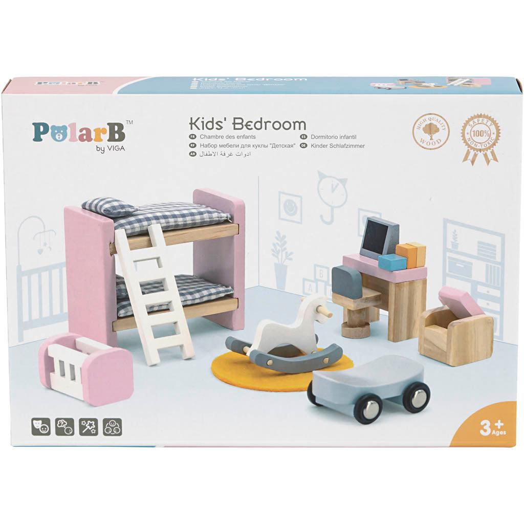 VIGA Doll house furniture, the children's room, size 2x2x7,5 cm, 8 parts/ 1 set [HOB-906691]