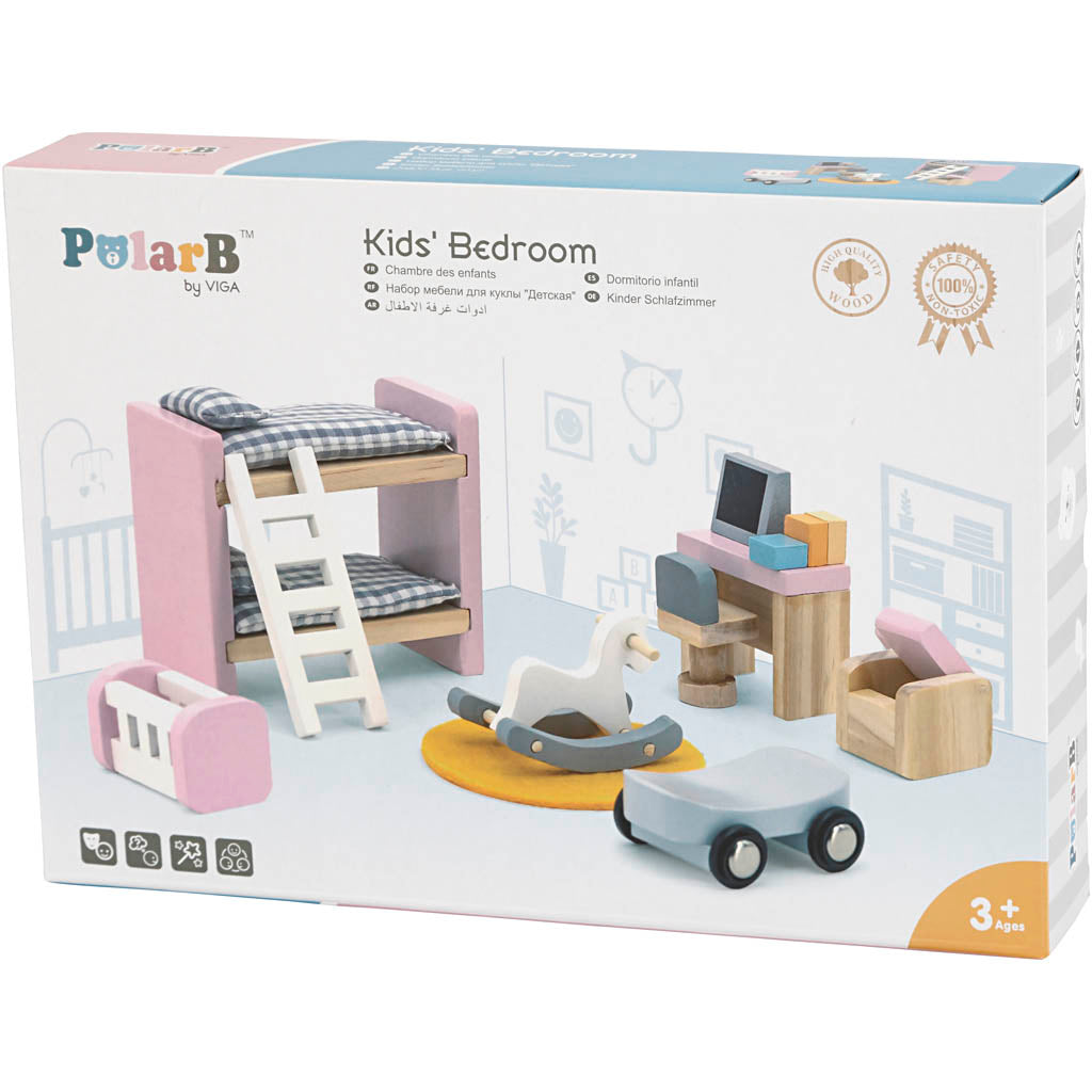 VIGA Doll house furniture, the children's room, size 2x2x7,5 cm, 8 parts/ 1 set [HOB-906691]