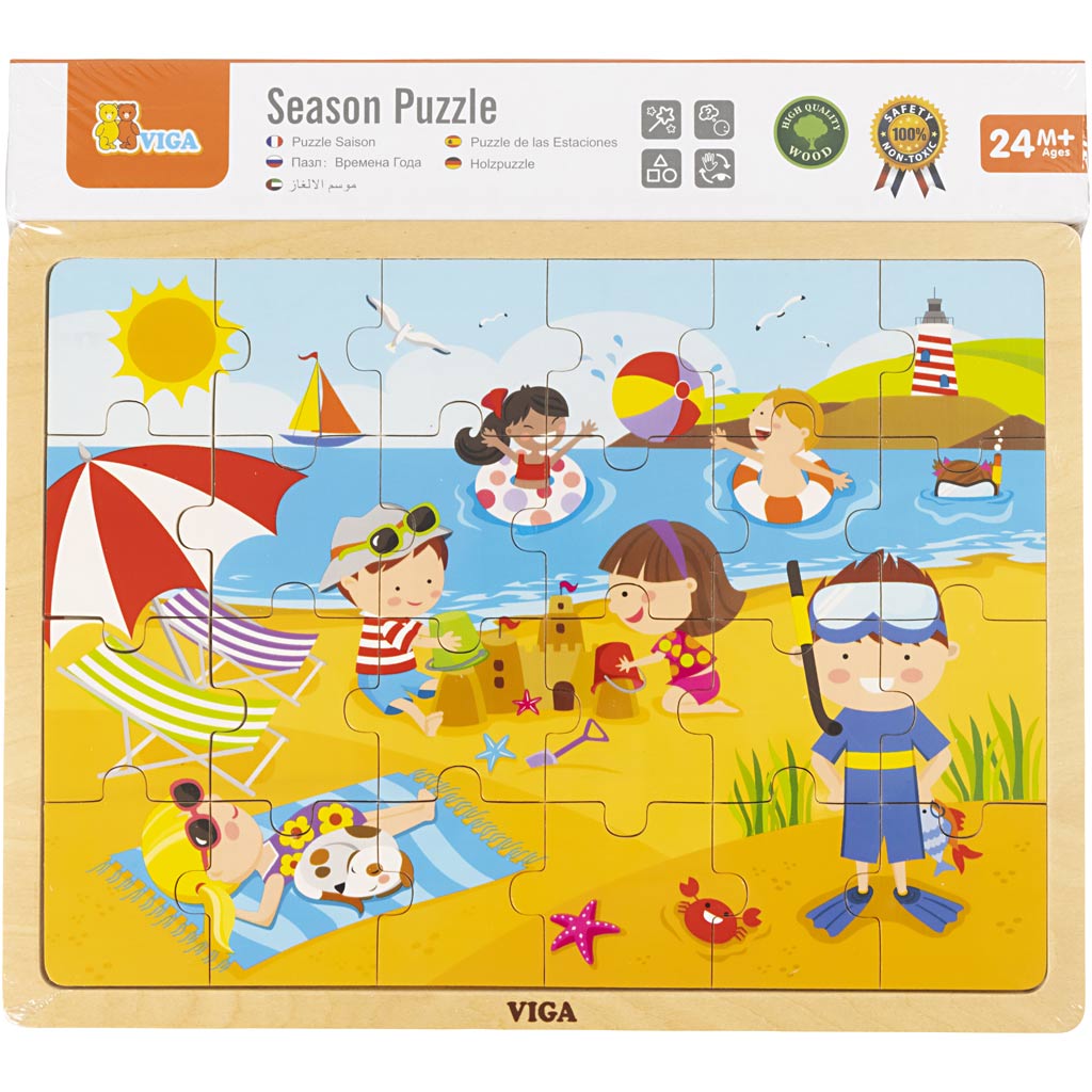 VIGA wooden jigsaw puzzle, the seasons, L'été, size 30x22,5 cm, 24 puzzle pieces, 1 pc [HOB-907793]