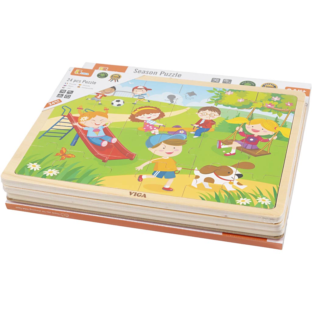 VIGA Wooden jigsaw puzzles, seasons, size 22,5x30 cm, 4x24 puzzle pieces, 4 pc/ 1 pack [HOB-907873]