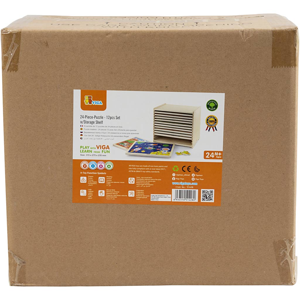 VIGA jigsaw puzzle rack with 12 puzzles, H: 275, L: 315 mm, W: 235 mm, size 31x27x23 cm, 12X24 puzzle pieces, 12 parts/ 1 set [HOB-908540]