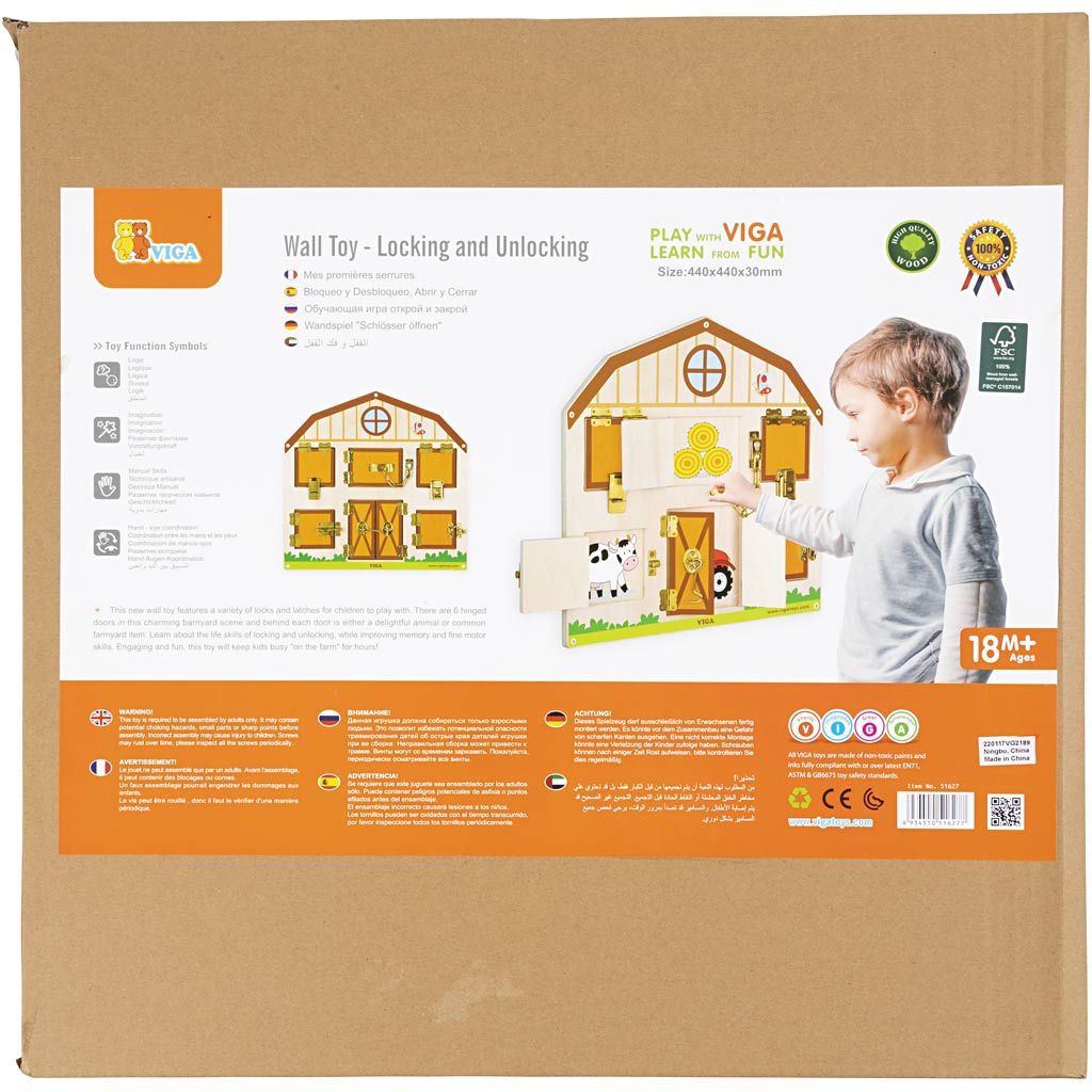 VIGA house latches activity board, size 44x44 cm, 1 pc [HOB-908542]