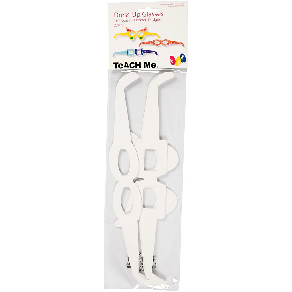 Novelty Glasses, H: 4,5-10 cm, L: 32 cm, 230 g, white, 16 pc/ 1 pack [HOB-95191]