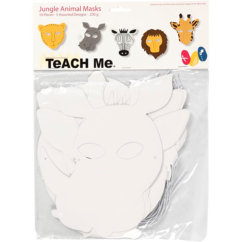 Jungle Animal Masks, H: 22,5-25 cm, W: 20,5-22,5 cm, 230 g, white, 16 pc/ 1 pack [HOB-95213]