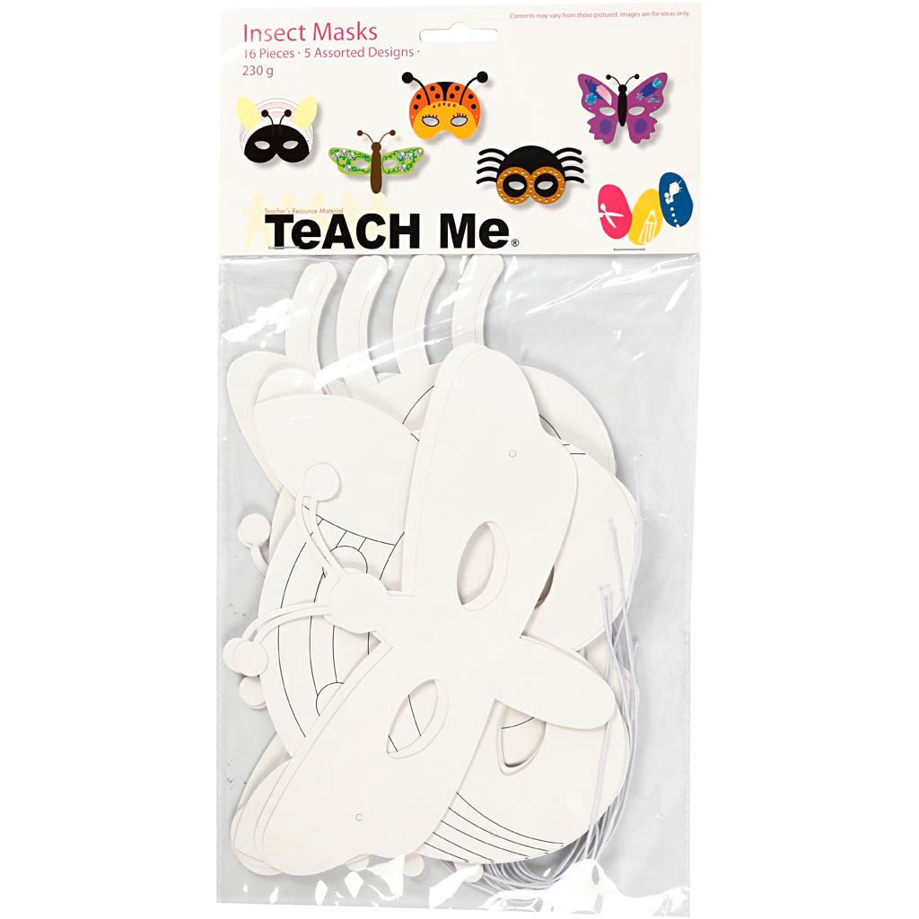 Insect Masks, H: 14-17 cm, W: 19,5-23 cm, 230 g, white, 16 pc/ 1 pack [HOB-95215]