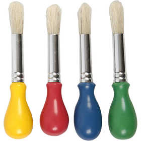 Kids Paint Brushes, L: 11,5 cm, W: 11 mm, dia. 13 mm, round, 4 pc/ 1 pack [HOB-95221]