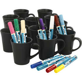 Group Craft Kit Black Mugs Painting, assorted colours, 36 pc, 1 set [HOB-97382]