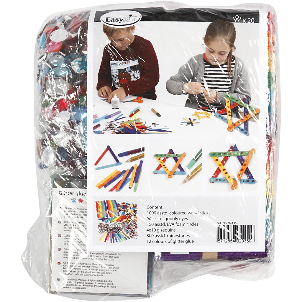 Glitter and Wood Sticks, assorted colours, 1 set [HOB-97435]