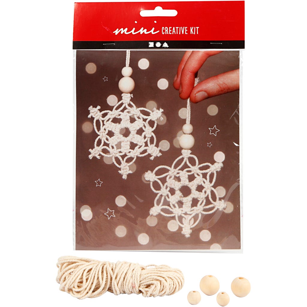 Mini Craft Kit, macramé snowflake, H: 10 cm, 1 pack [HOB-977409]