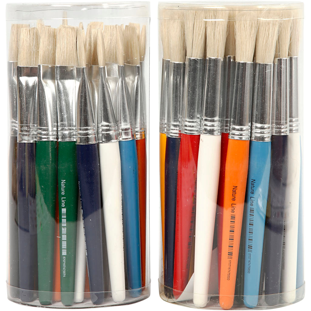 Kids Paint Brushes, round,flat, L: 19 cm, W: 15 mm, 60 pc/ 1 pack [HOB-99552]