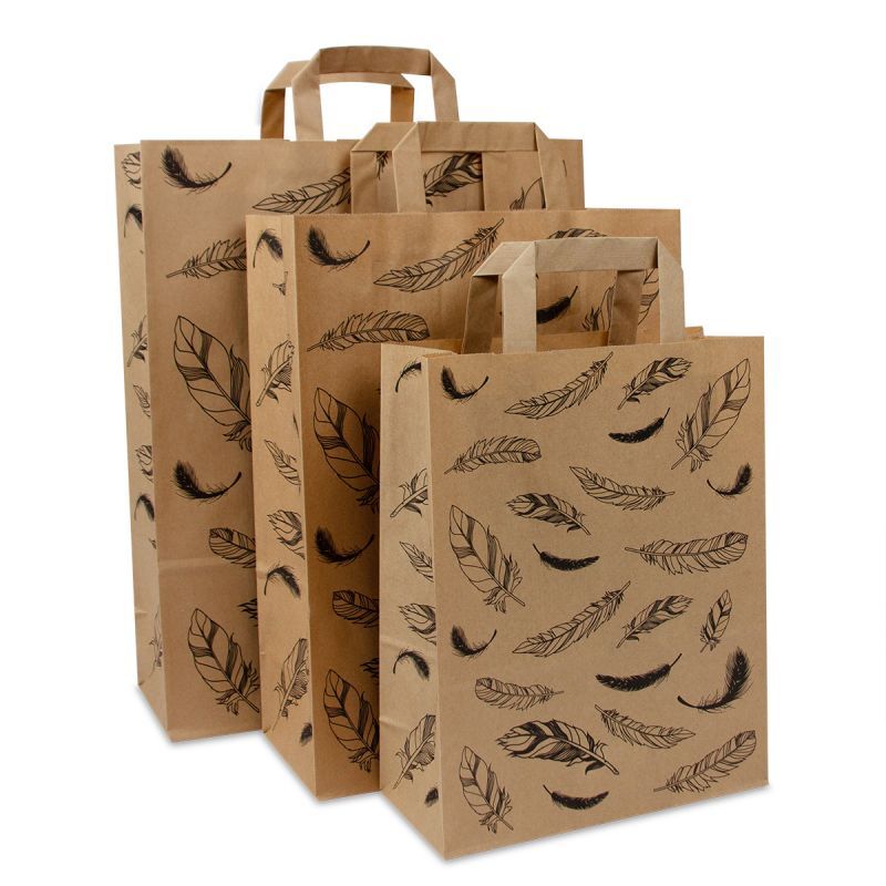 Kraft Carrier Bags Feathers 22+10x28cm Brown FSC®-certified (250 pcs) [FP-DPL050]