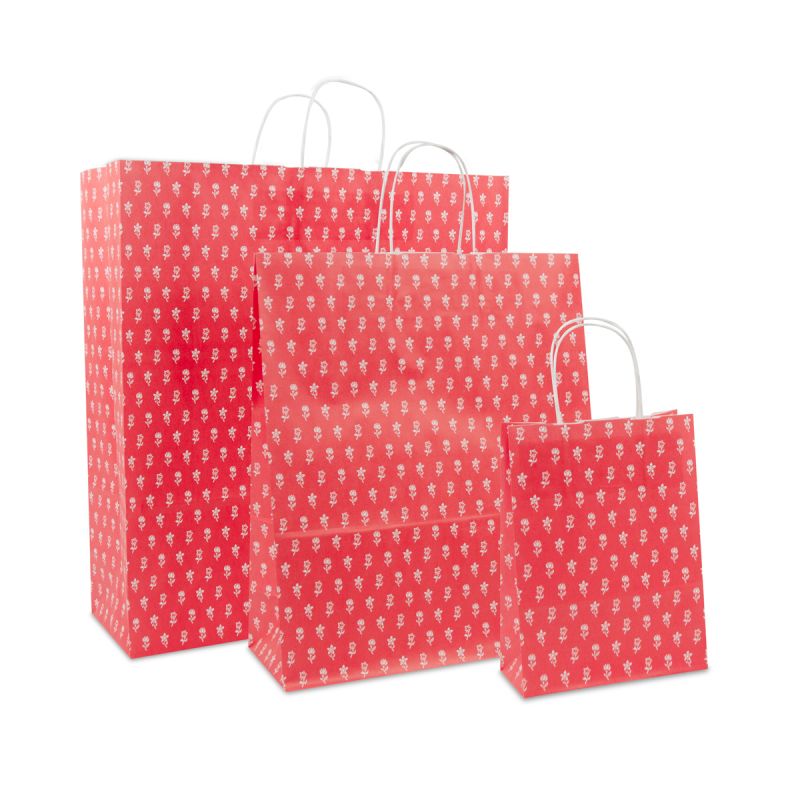 Twisted Carrier Bags Flowers 45+15x49cm Red (150 pcs) [FP-DPT085]