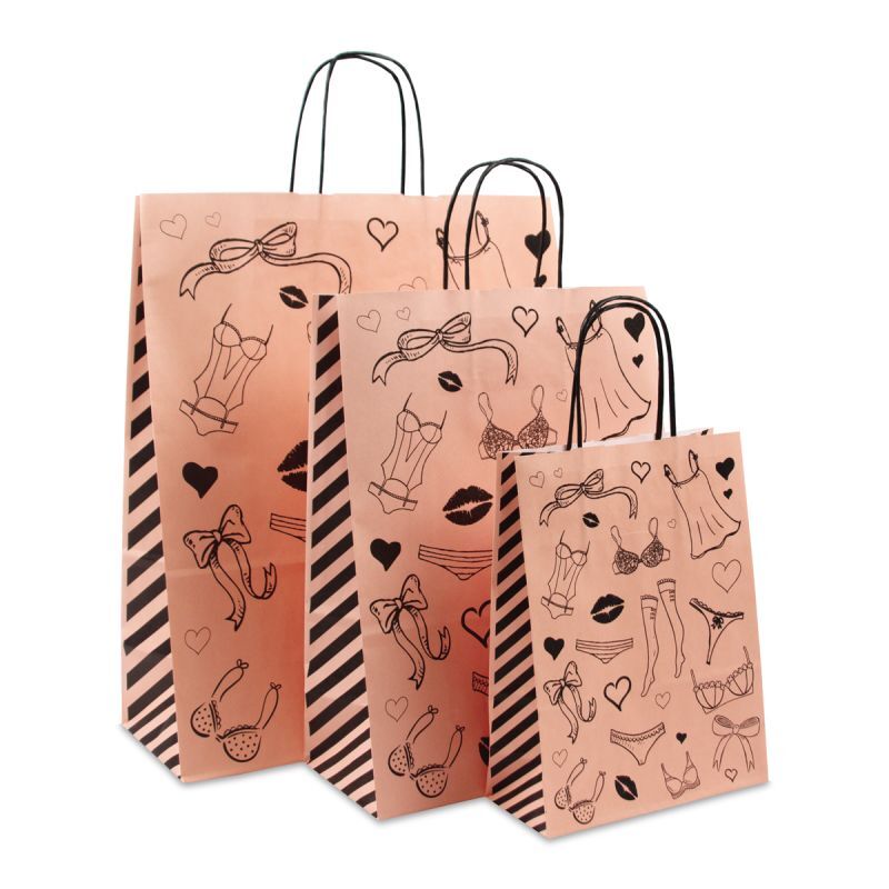 Twisted Carrier Bags Lingerie 18+8x24cm Light Pink (300 pcs) [FP-DPT089]