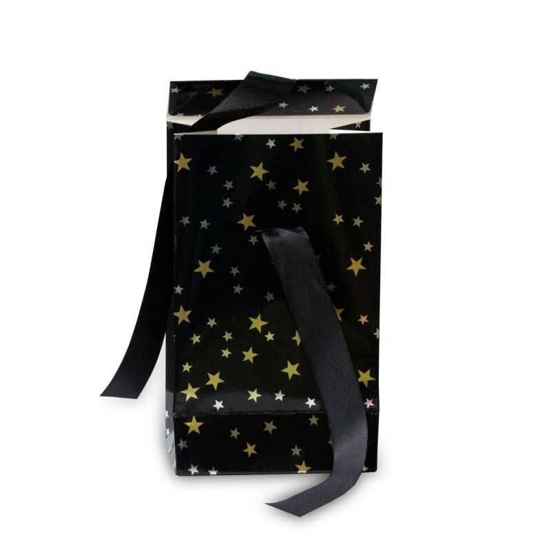 Luxury paper Christmas gift bags - Stars 12+7x20cm Black (100 pcs) [FP-KDS003]