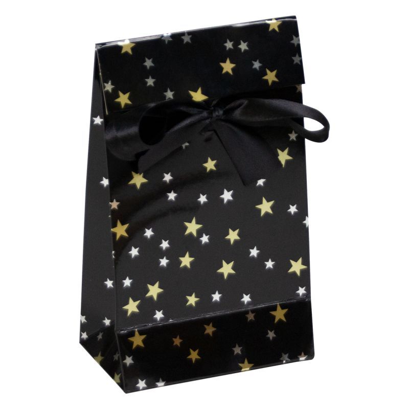 Luxury paper Christmas gift bags - Stars 12+7x20cm Black (100 pcs) [FP-KDS003]