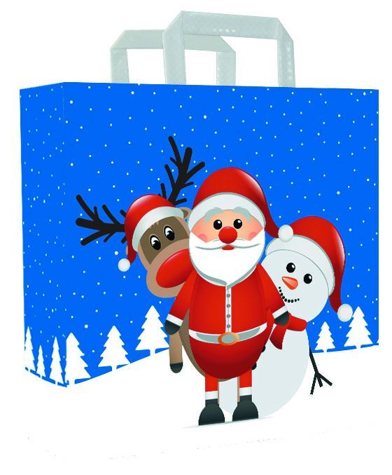 Paper Christmas bags - Christmas Friends 22+10x28cm White (250 pcs) [FP-KDT030]