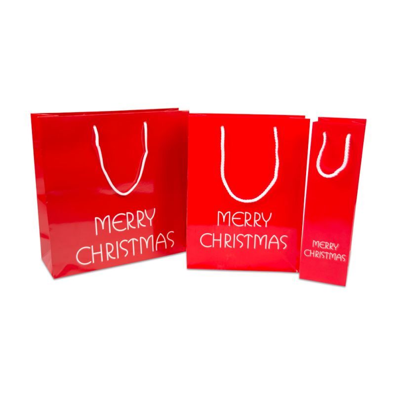 Paper Carrier Bags Merry Christmas 26+10x35cm Red (100 pcs) [FP-TOP993]