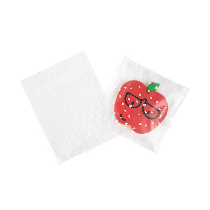 Frosted Plastic Bags 12,7x12,7 cm with Hearts Peal and Seal (100 pieces) [B55FH]