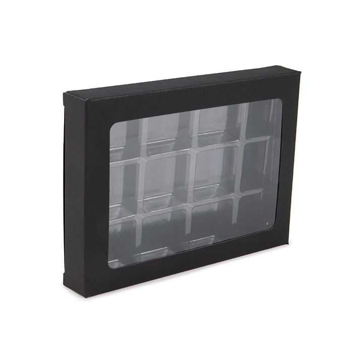 Black Kraft Artisan Candy Box Set, Square Insert 10.2x2.1x13.8 cm (25 pieces) [CNDY270B]