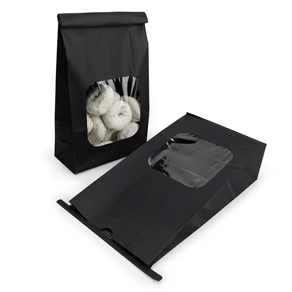 Black Kraft Tin Tie Bag w/ Window 15,2x7x26,7cm (100 pcs) [TTW3B]