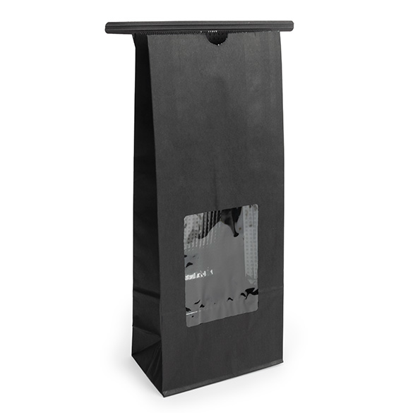 Black Kraft Tin Tie Bag w/ Window 10,8x6,4x26,7cm (100 pcs) [TTW2B]