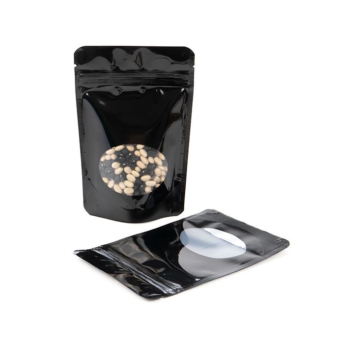 Stand Up Pouches Black with oval Window 10x6x15cm | 57 grams (100 pieces) [ZBGO2B]