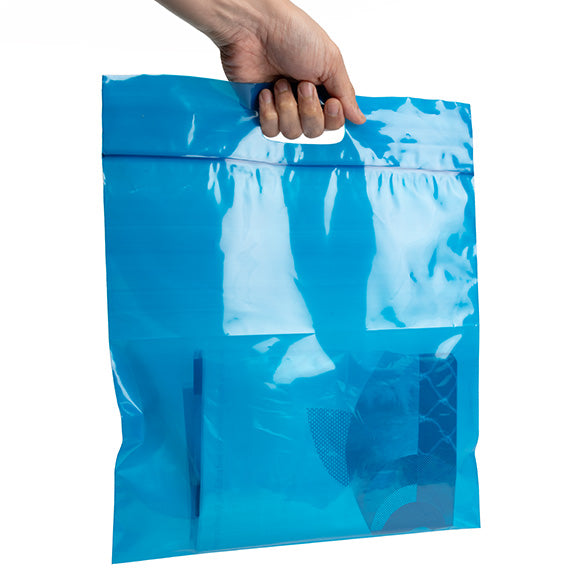 Plastic Carrier Bags Blue 22.9x8.2x18.4cm 75 micron (100 pieces) [ZH13BL5]