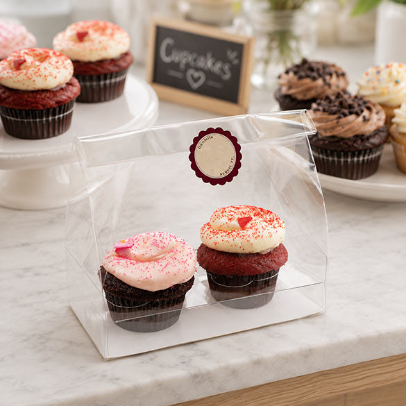 Bags Set for 2 Cupcakes 17.8x10.2x22.9cm with White Insert (100 pieces) [CBG5]