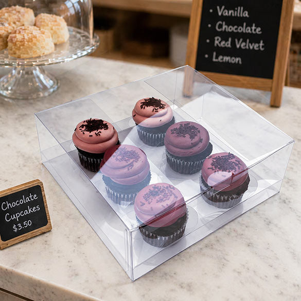 Plastic Gift Boxes for 6 Cupcakes 22.9x22.9x10.2cm (100 pieces) [CBS175]