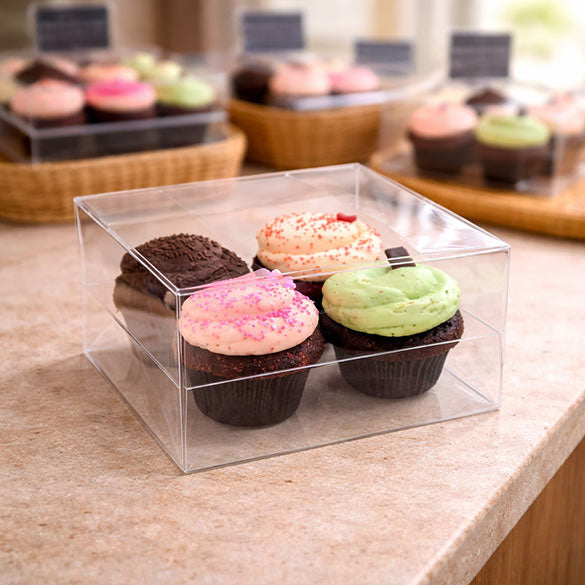 Plastic Gift Boxes for 4 Cupcakes or muffins 19.1x17.8x10.2cm (100 pieces) [CBS177]