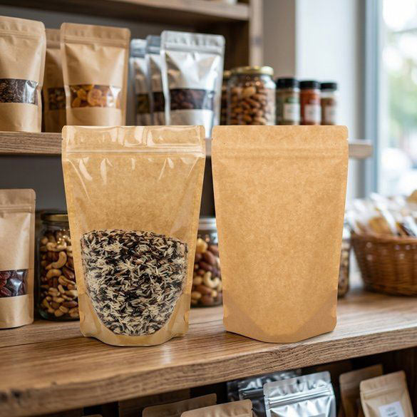 Stand Up Pouches Kraft 14.9x8.9x23.2cm with Window | 312 grams (100 pieces) [ZBGKC7]