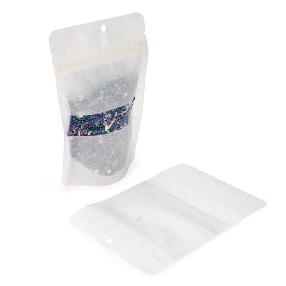 Eco Friendly Stand Up Pouches Rice Paper White With Rectangle Window With Hanghole 10,2x6x15,2 cm (100 pieces) [ZBGRC2W]