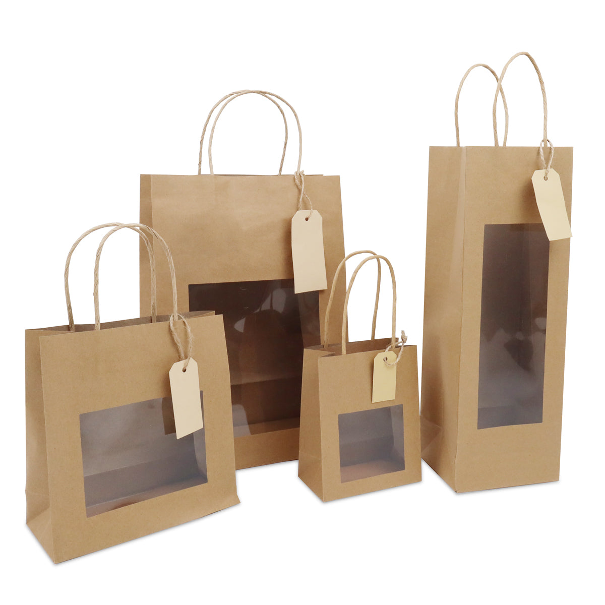Gift bags with window and tag 18+8x19cm Kraft (100 pcs) [FP-DPT098]
