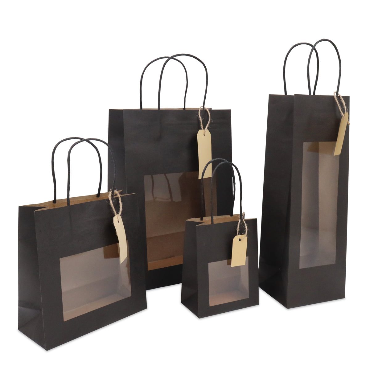 Gift bags with window and tag 11,5+6,4x14,5cm black (100 pcs) [FP-DPT100]