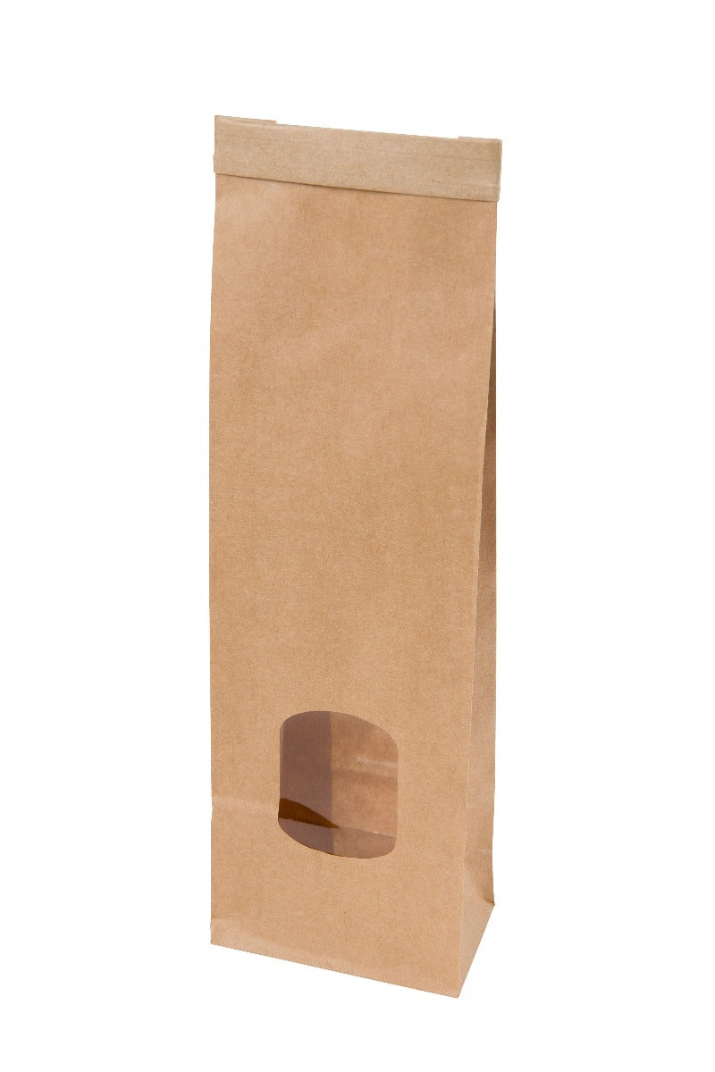 Kraft bags w/window brown 7,5x4,5x24 cm Reclosable (500 pieces)