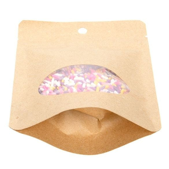 Stand Up Pouches Kraft Compostable 10.2x6x15.2cm with oval Window | 57 grams (100 pieces) [ZBGEO2K]