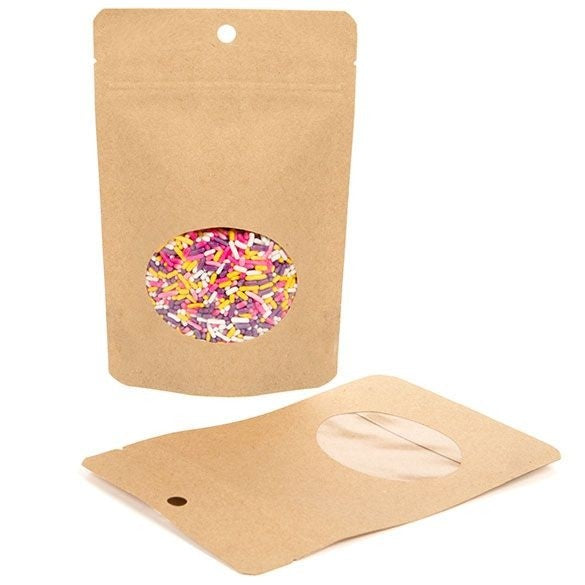 Stand Up Pouches Kraft Compostable 10.2x6x15.2cm with oval Window | 57 grams