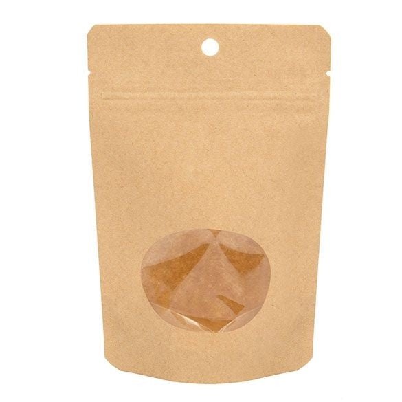 Stand Up Pouches Kraft Compostable 10.2x6x15.2cm with oval Window | 57 grams (100 pieces) [ZBGEO2K]