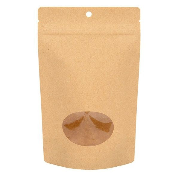Stand Up Pouches Kraft Compostable 13x7.9x20.6cm with oval Window | 113 grams (100 pieces) [ZBGEO3K]