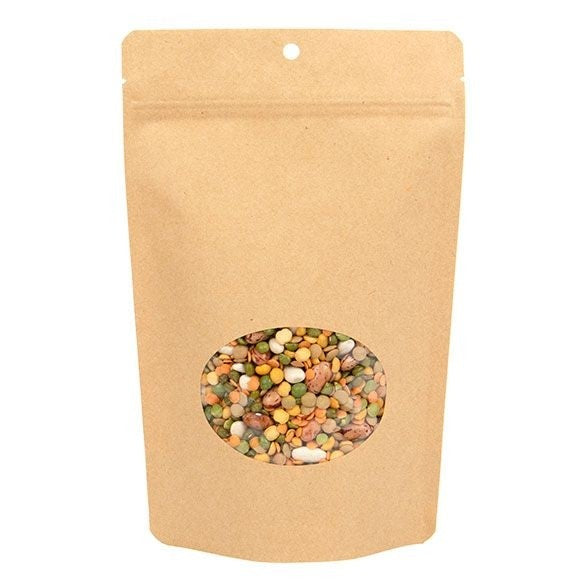 Stand Up Pouches Kraft Compostable 14.9x8.9x23.2cm with oval Window | 312 grams (100 pieces) [ZBGEO7K]