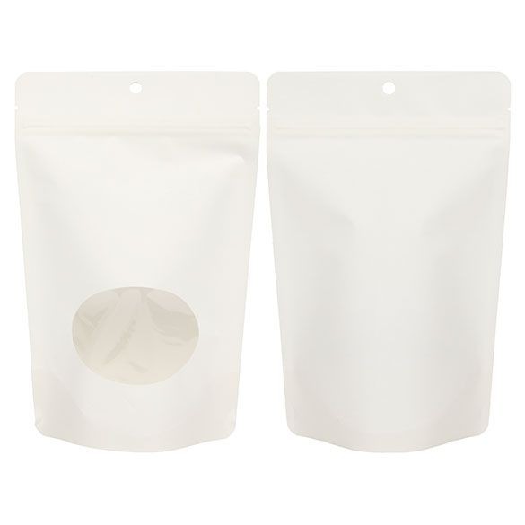 Stand Up Pouches Compostable Kraft White with oval Window 14.9x8.9x23.2cm | 312 grams (100 pieces) [ZBGEO7W]