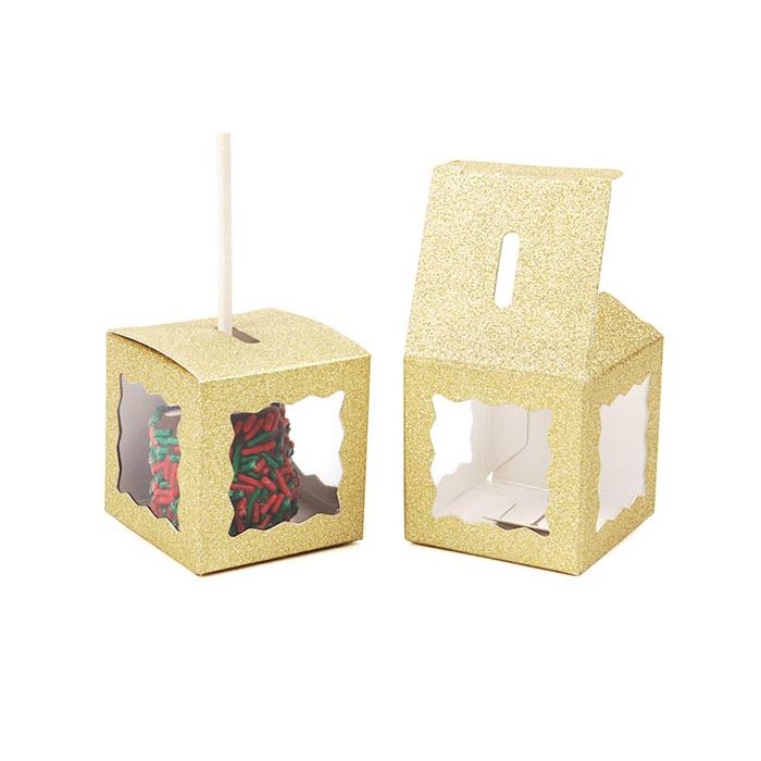 Folding box Glitter Yellow 5,1x5,1x5,1 cm 3 sided window