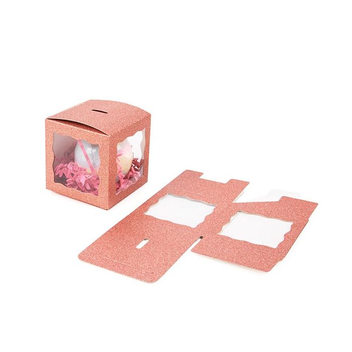 Folding box Glitter Rose Gold 7,6x7,6x7,6 cm 3 Sided Window (25 pieces) [FB2RGW]