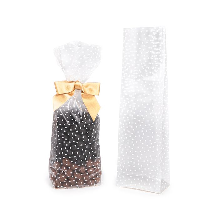 Frosted Polka Dots Flat Bottom Gusset Bags w/ Paper Insert 8,9x5,7x30,5 cm (100 pieces) [FFGPB16D]